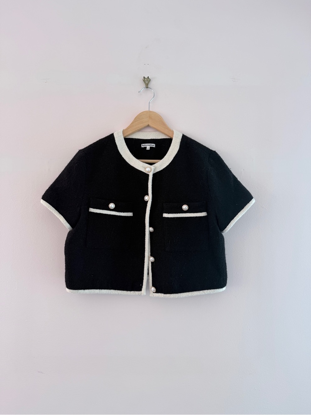 Reformation Black Tweed Wool Blair Crop top and pant set - Picture 3 of 5